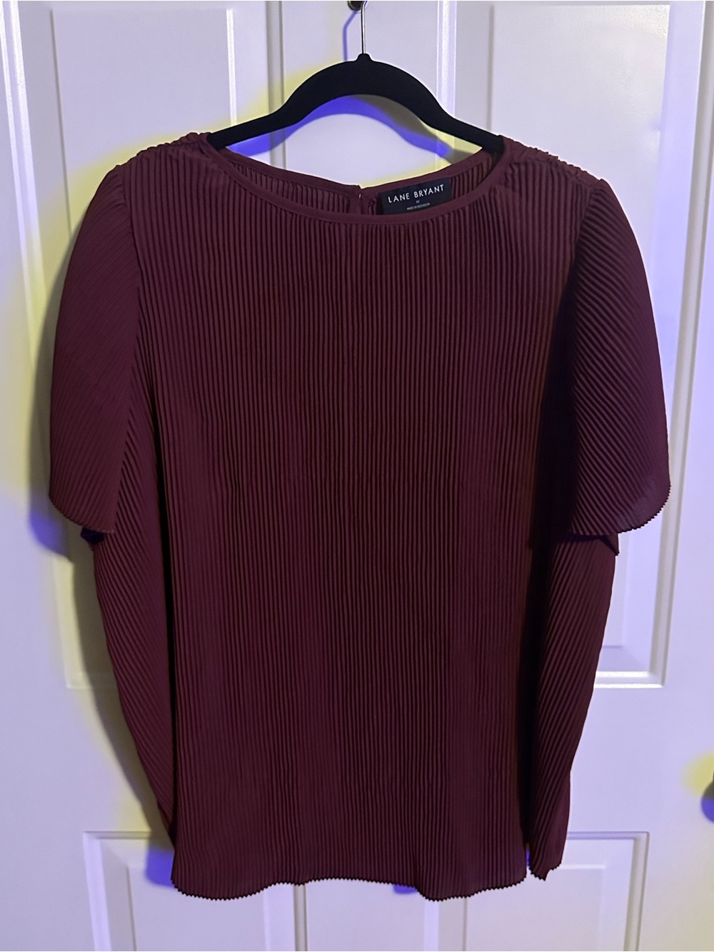 Lane Bryant Women’s Maroon Pleated Short-Sleeve Blouse